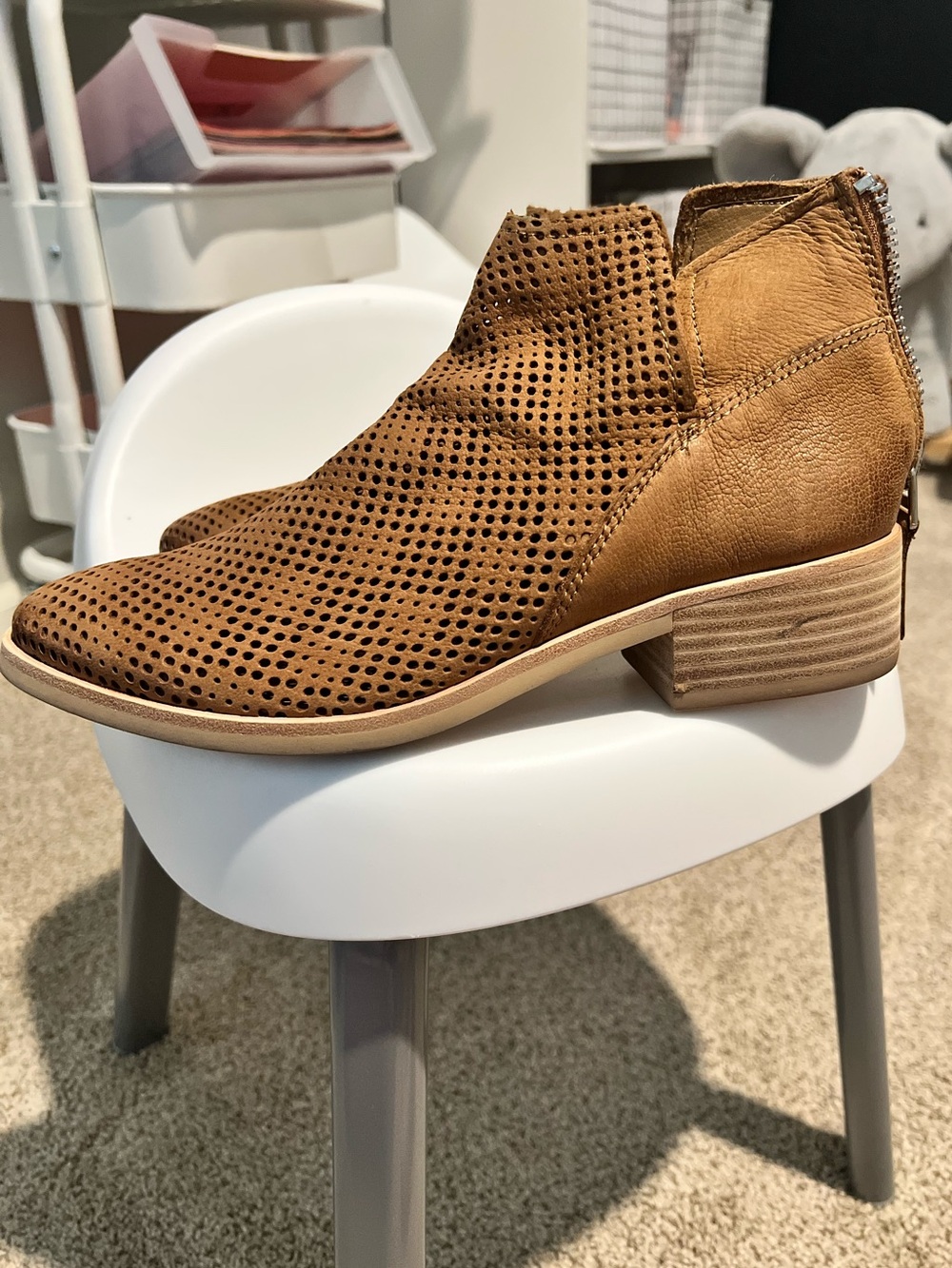 Dolce Vita Perforated Tan Suede Ankle Booties